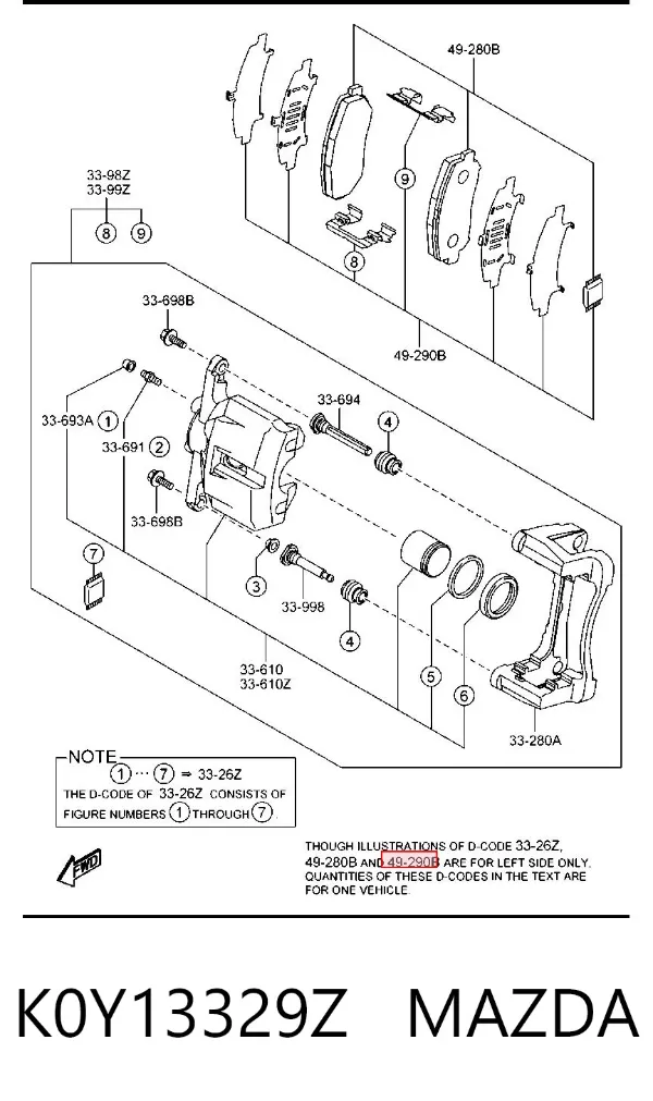 Передні тормозні колодки K0Y13329Z Mazda