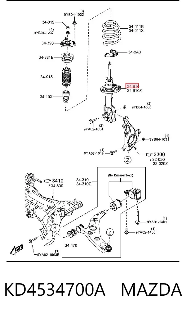 Амортизатор передній, правий KD4534700A Mazda