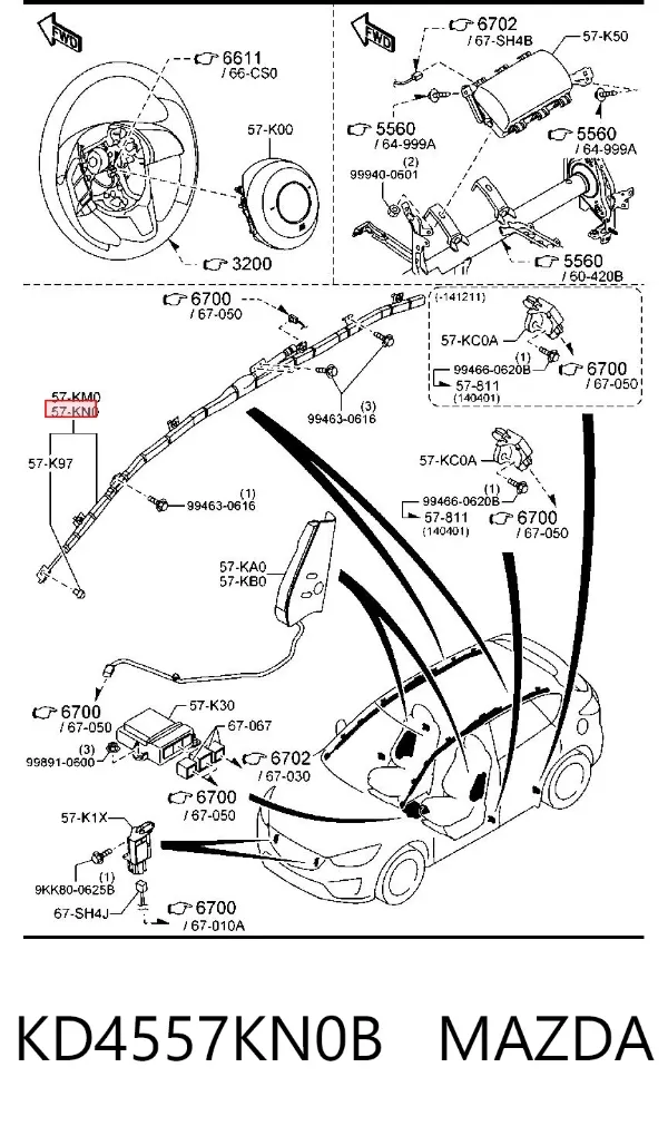 Подушка безпеки, збоку, ліва, AIRBAG KD4557KN0B Mazda