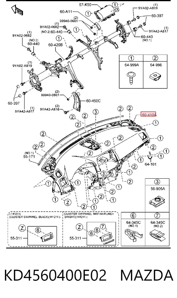 Панель приладів торпеди KD4560400E02 Mazda