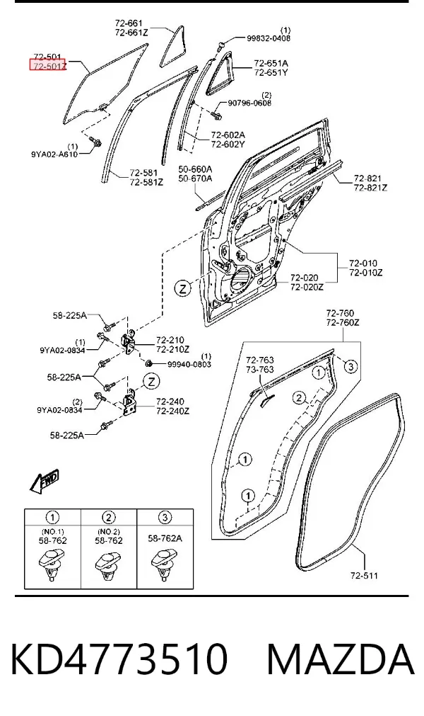 Скло задньої двері лівої KD4773510 Mazda