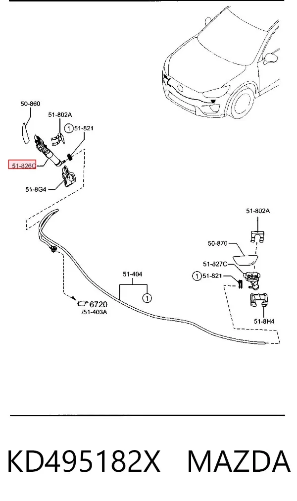 Форсунка омивача фари передньої, правої KD495182X Mazda