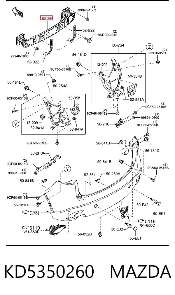 Підсилювач заднього бампера KD5350260 Mazda