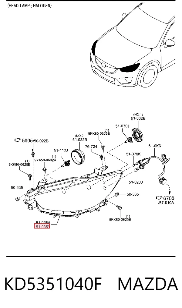 Фара ліва KD5351040F Mazda