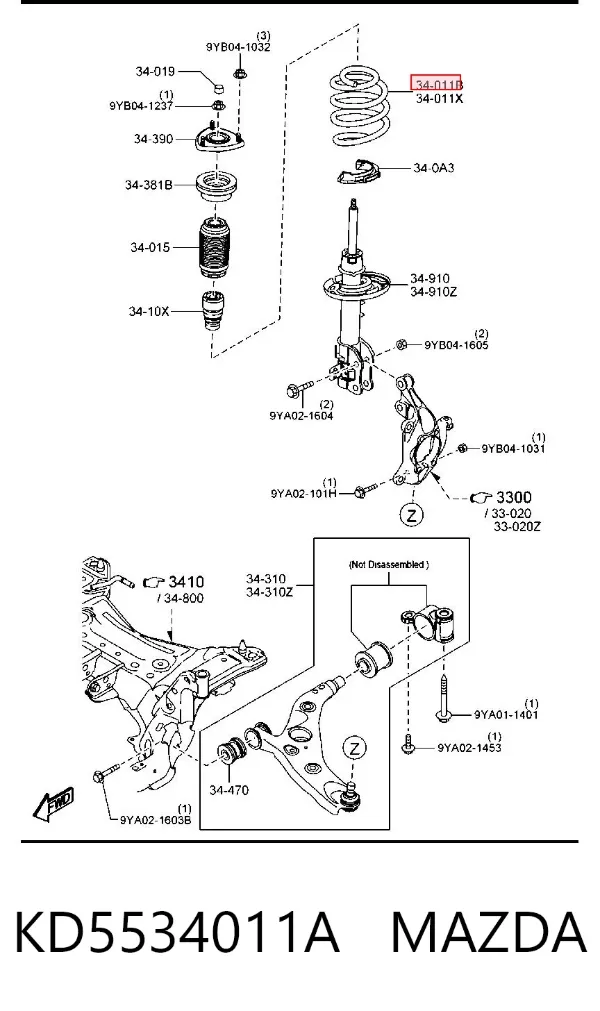 Пружина передня, права KD5534011A Mazda