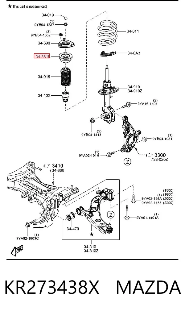 Підшипник опорний амортизатора, переднього KR273438X Mazda