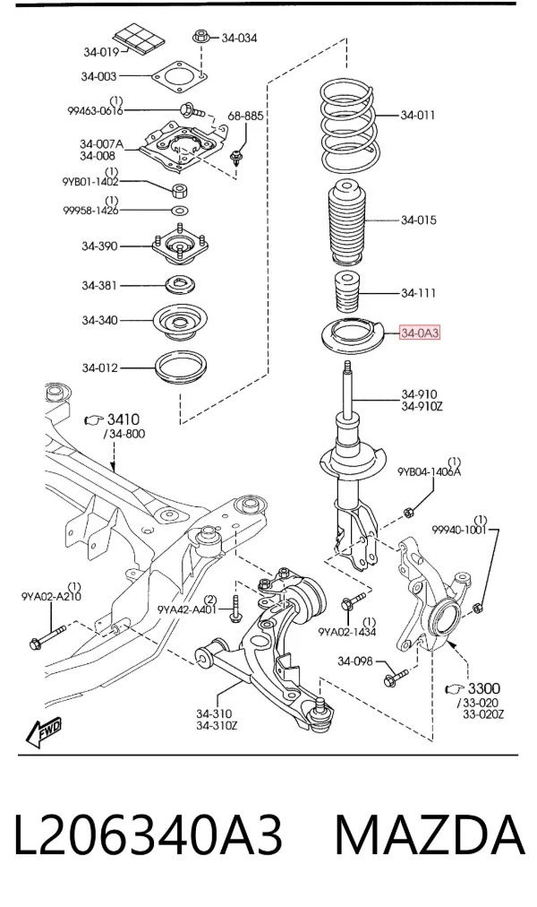 Проставка (гумове кільце) пружини передньої, нижня L206340A3 Mazda
