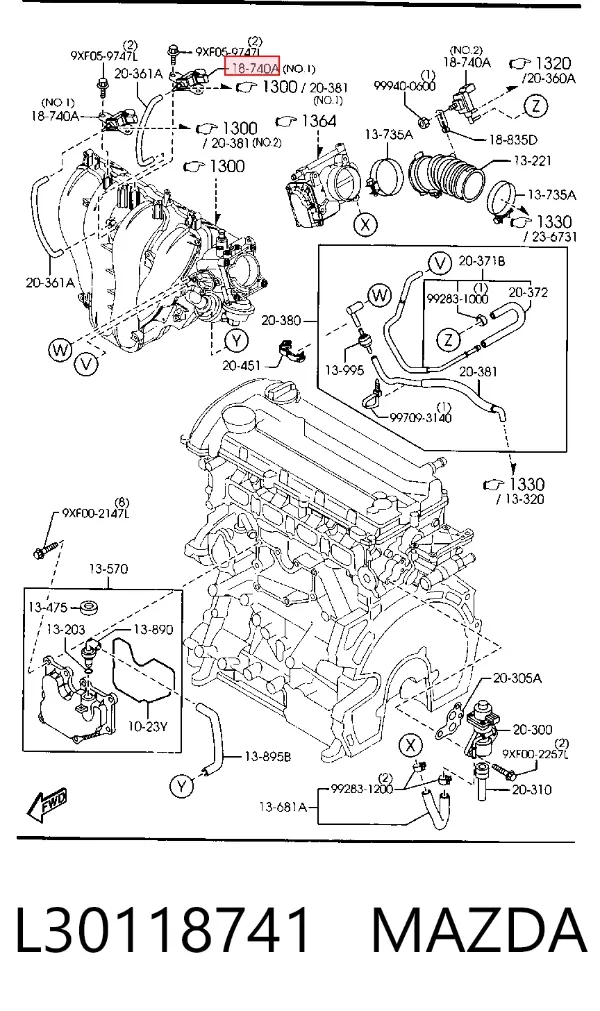 Клапан перетворювач тиску наддуву (соленоїд) L30118741 Mazda