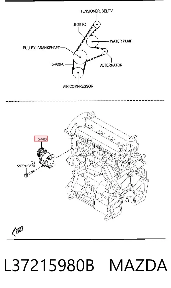 Натягувач приводного ременя L37215980B Mazda