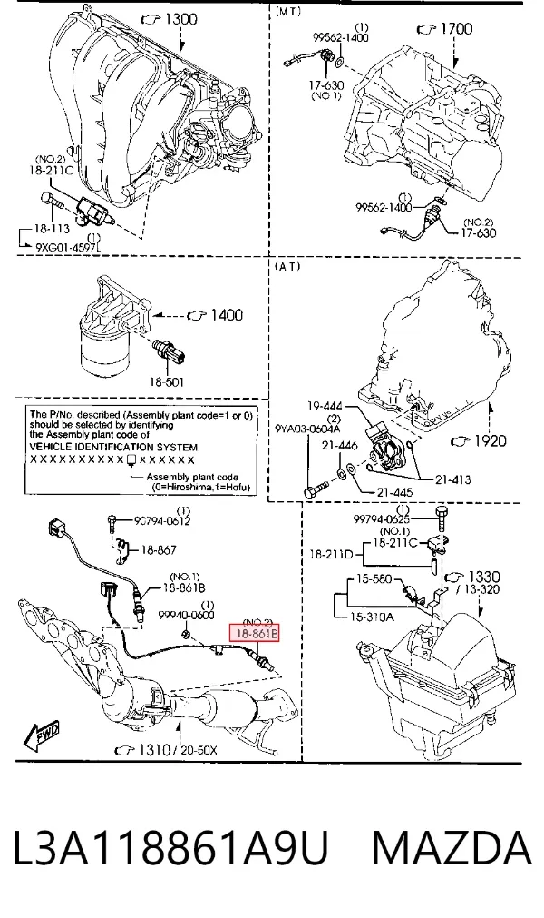 Лямбдазонд, датчик кисню до каталізатора L3A118861A9U Mazda