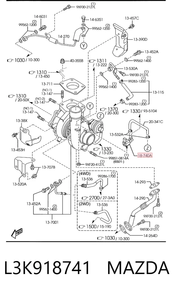Клапан перетворювач тиску наддуву (соленоїд) L3K918741 Mazda
