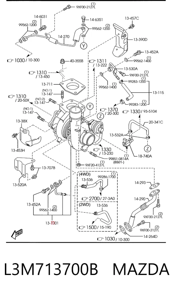 Турбіна L3M713700B Mazda