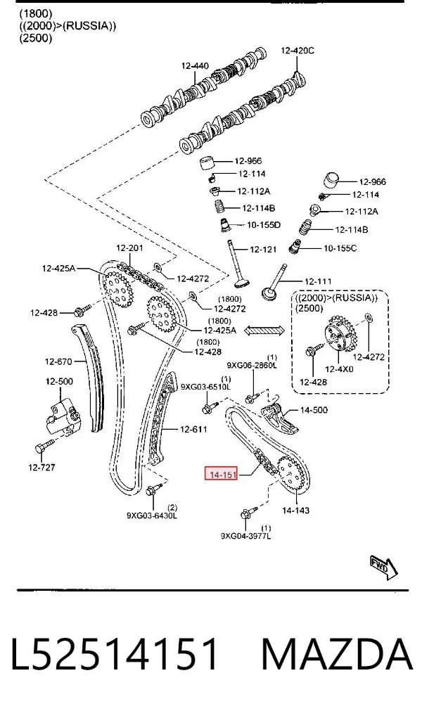 Ланцюг маслянного насосу L52514151 Mazda