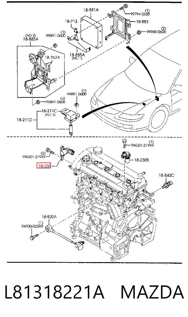 Датчик колінвала L81318221A Mazda