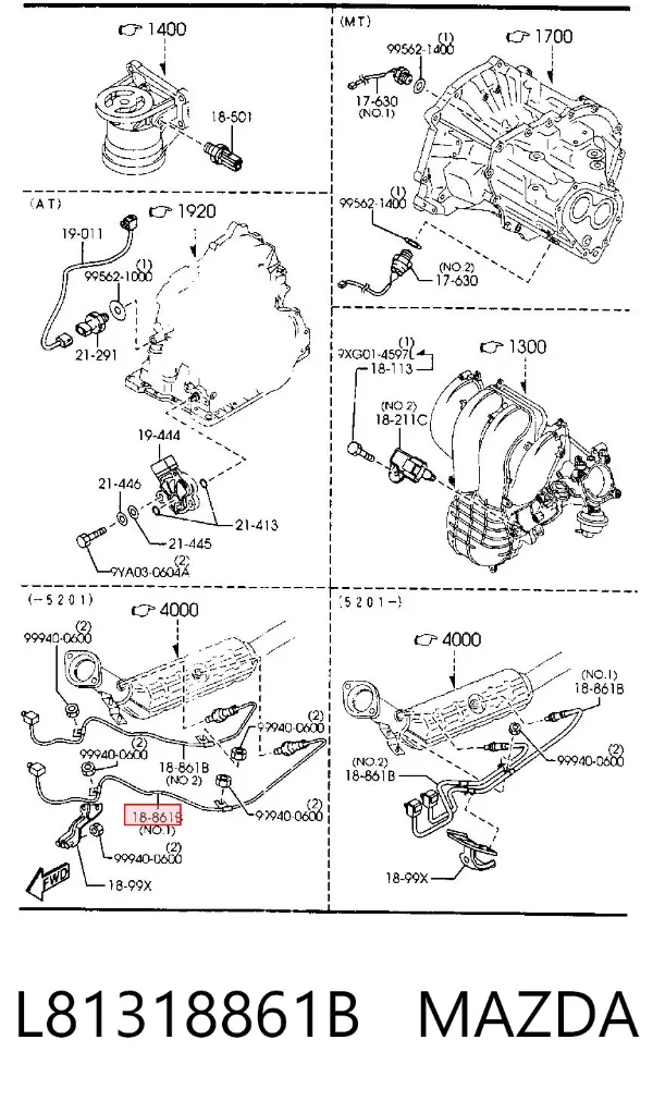 Лямбдазонд, датчик кисню до каталізатора L81318861B Mazda