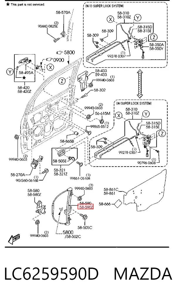 Склопідйомник передньої лівої двері LC6259590D Mazda