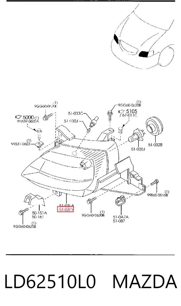 Фара ліва LD62510L0 Mazda