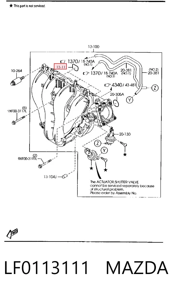 Прокладка впускного колектора LF0113111 Mazda