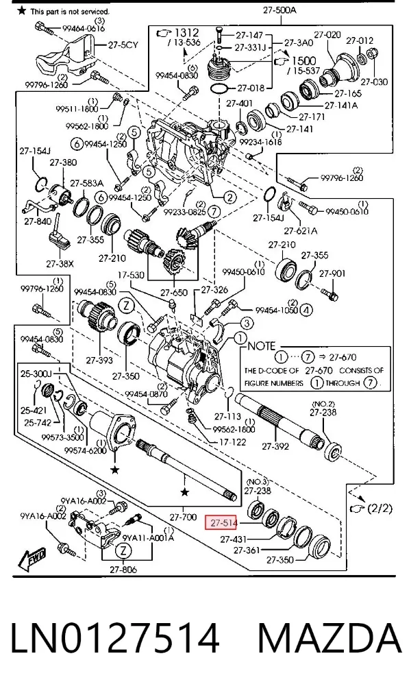 Сальник роздавальної коробки, передній вихідний LN0127514 Mazda