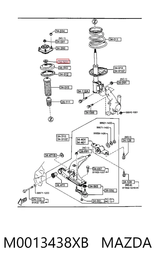Підшипник опорний амортизатора, переднього M0013438XB Mazda
