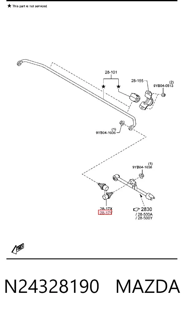 Стійка стабілізатора заднього, ліва N24328190 Mazda