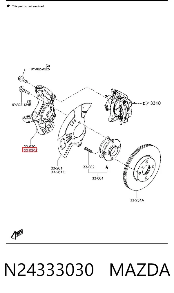 Цапфа - поворотний кулак передній, лівий N24333030 Mazda