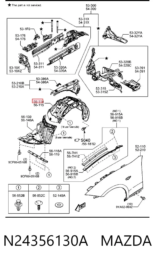 Підкрилок передній правий N24356130A Mazda