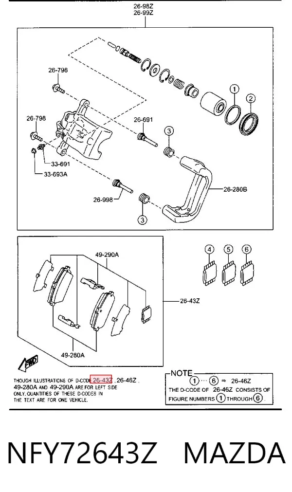 Задні гальмівні колодки NFY72643Z Mazda