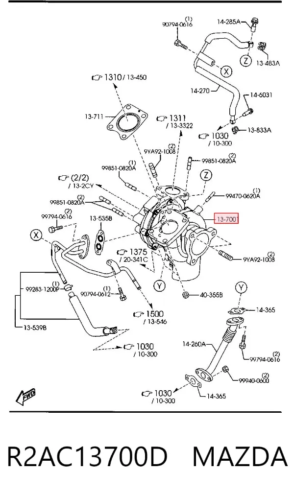 Турбіна R2AC13700D Mazda