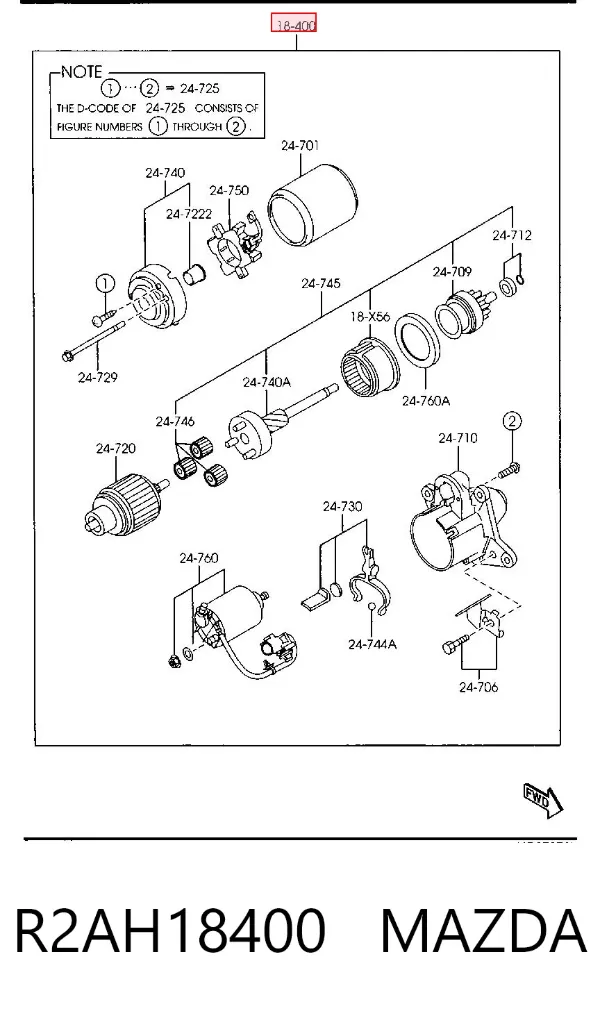 Стартер R2AH18400 Mazda