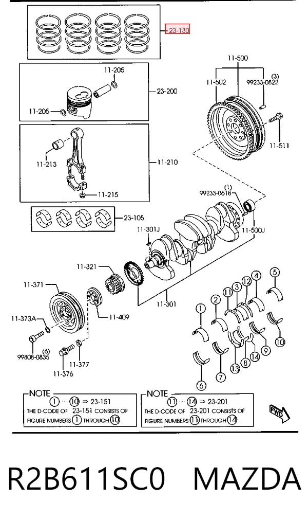 Кільця поршневі комплект на мотор, STD. R2B611SC0 Mazda