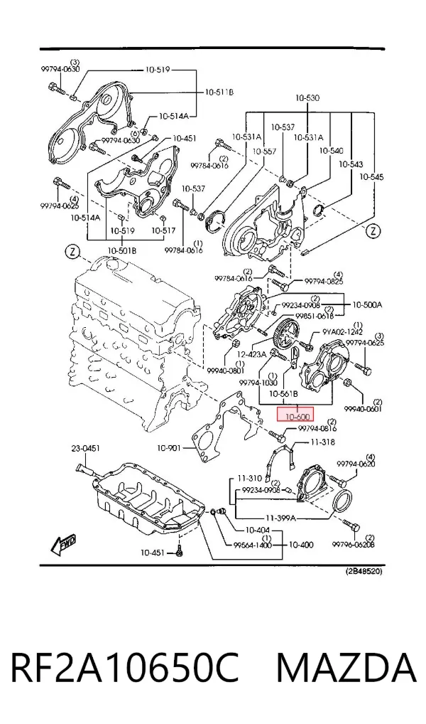 Захист ременя ГРМ, центральний RF2A10650C Mazda