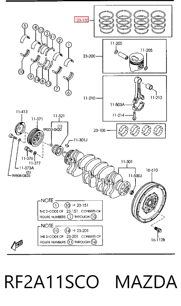 Кільця поршневі комплект на мотор, STD. RF2A11SCO Mazda