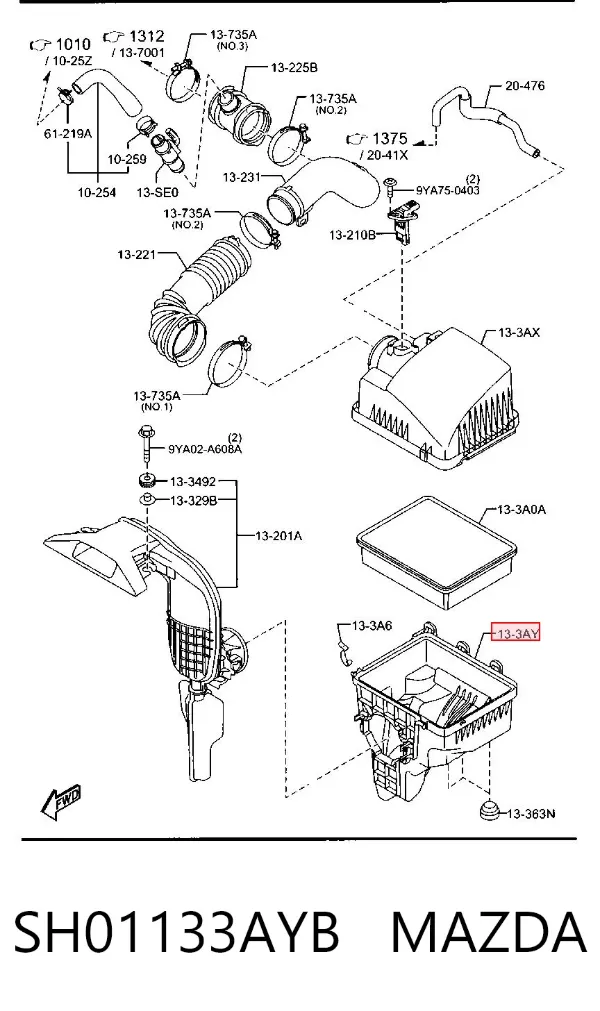 Корпус повітряного фільтра, нижня частина SH01133AYB Mazda
