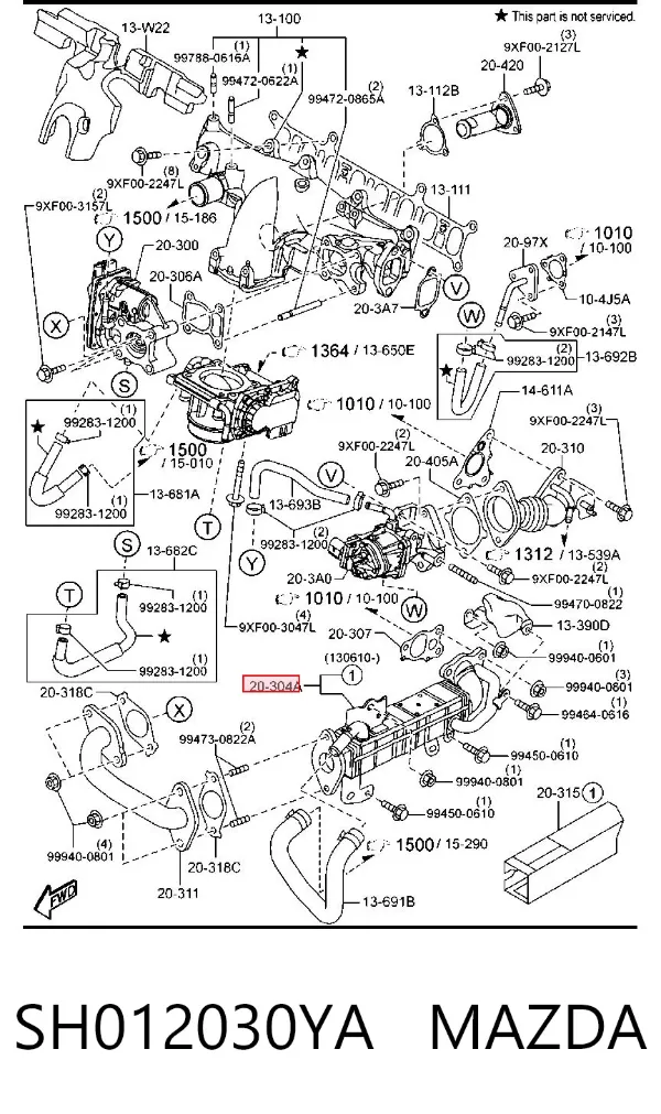 Радіатор системи EGR рециркуляції вихлопних газів SH012030YA Mazda