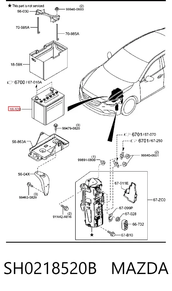 Акумуляторна батарея, АКБ SH0218520B Mazda