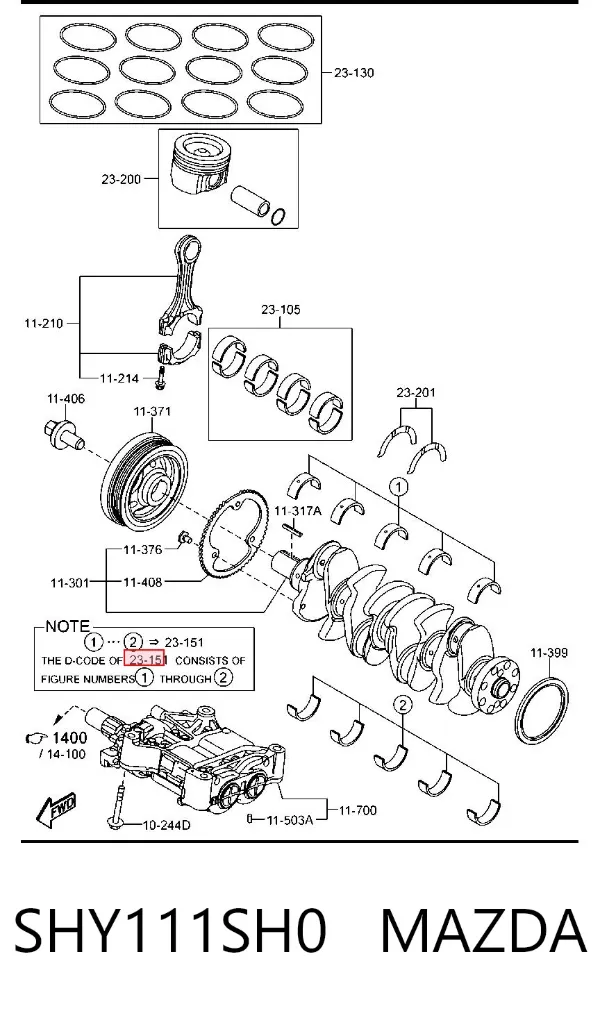Вкладиші колінвала, корінні, комплект, 1-й ремонт (+0,25) SHY111SH0 Mazda