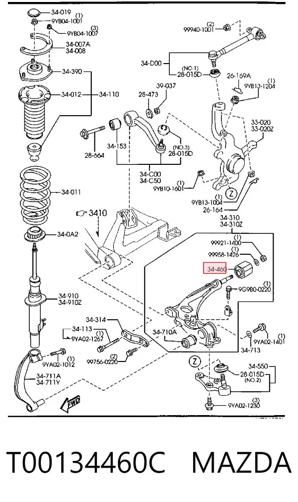 Сайлентблок переднього важеля T00134460C Mazda