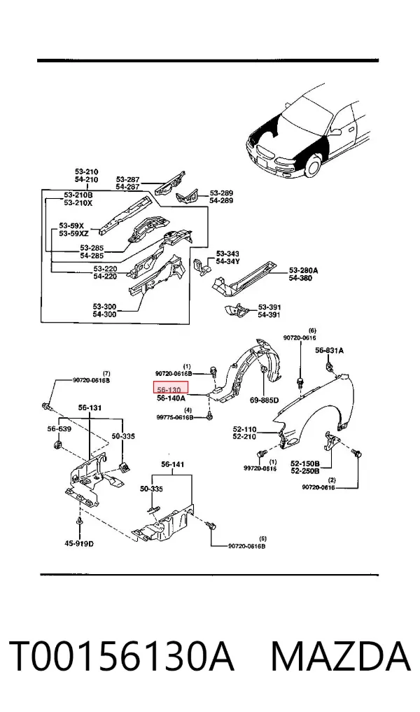 Підкрилок передній правий T00156130A Mazda