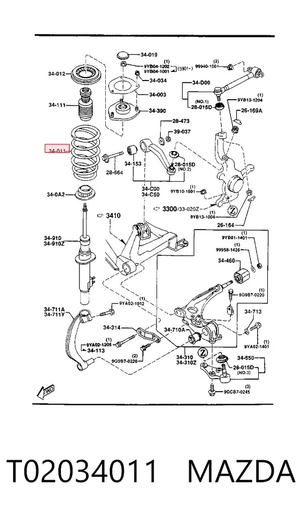 Пружина передня T02034011 Mazda
