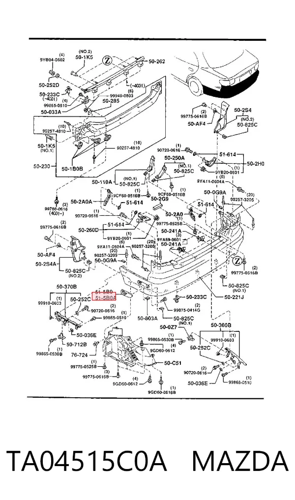 Катафот (відбивач) заднього бампера, лівий TA04515C0A Mazda
