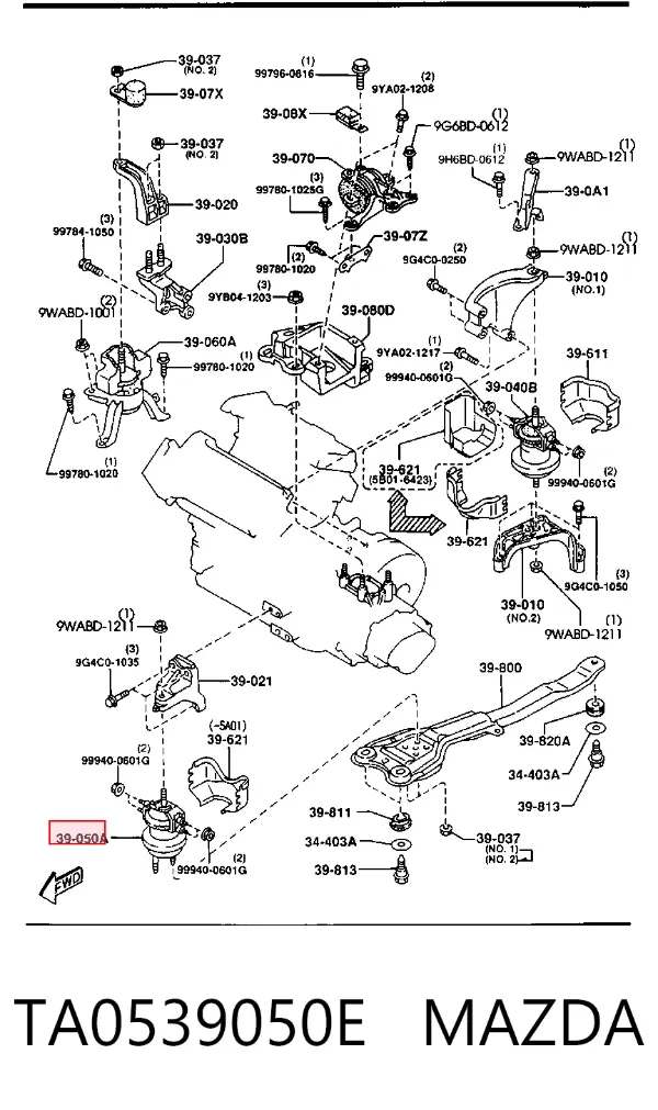 Подушка двигуна передня TA0539050E Mazda