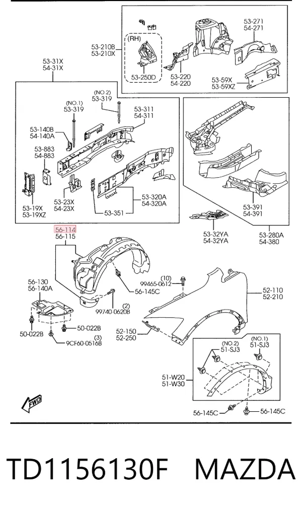 Підкрилок передній правий TD1156130F Mazda