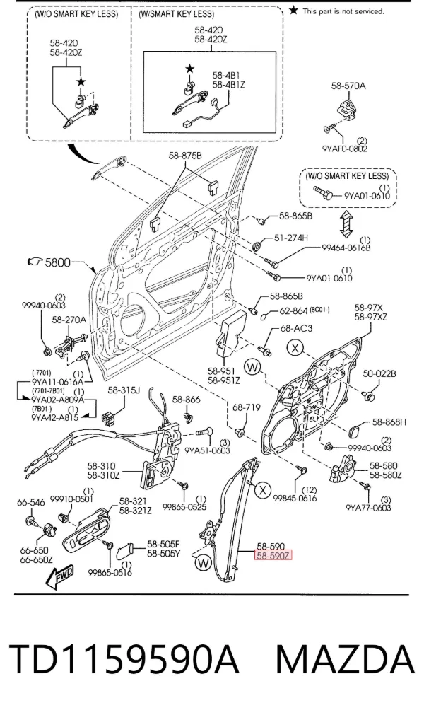Склопідйомник передньої лівої двері TD1159590A Mazda