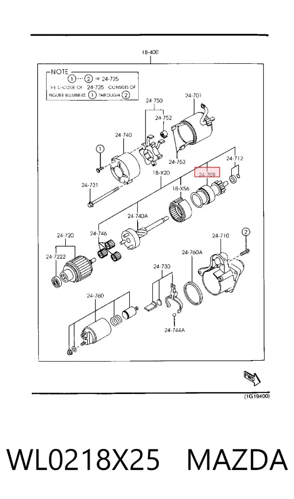 Бендикс стартера WL0218X25 Mazda