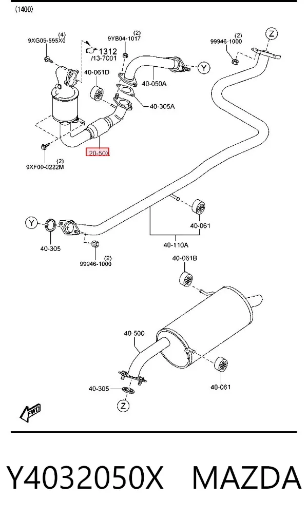 Каталізатор Y4032050X Mazda
