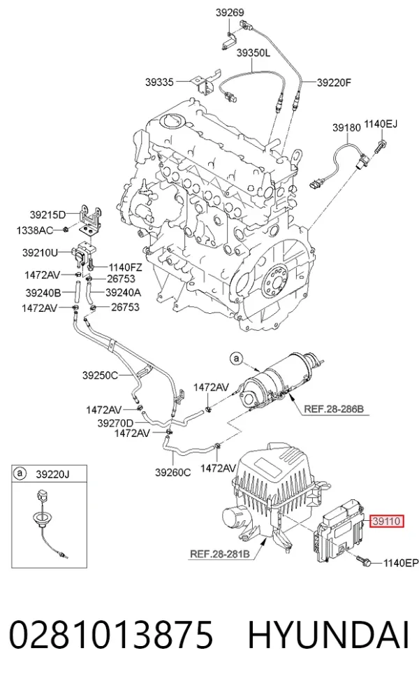 Електронний блок керування двигуном 0281013875 Hyundai/Kia