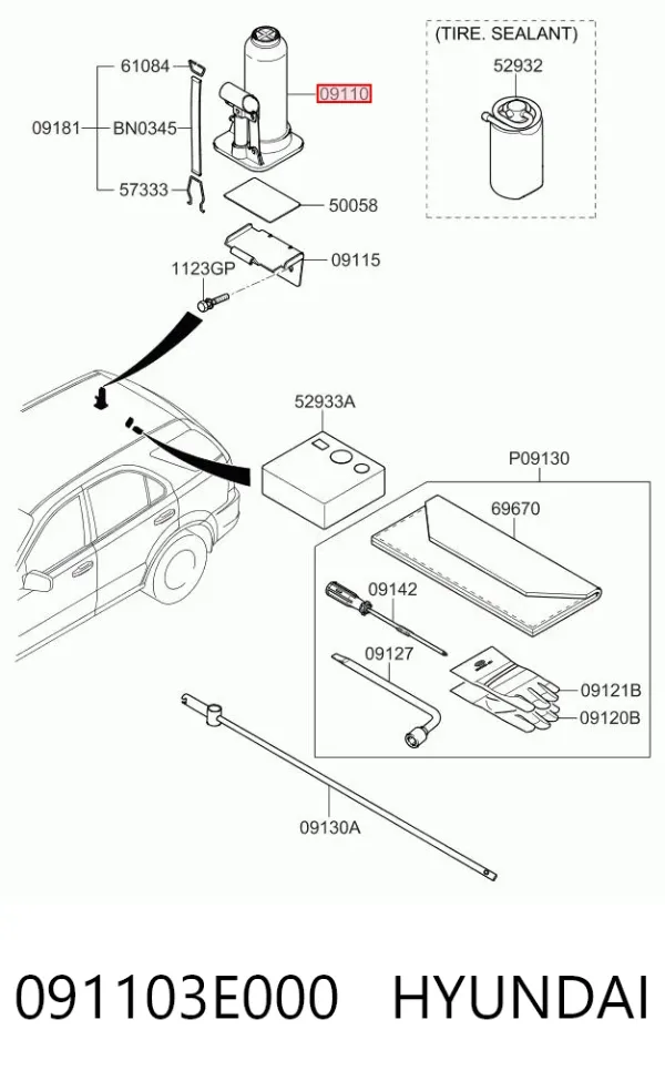 Домкрат 091103E000 Hyundai/Kia