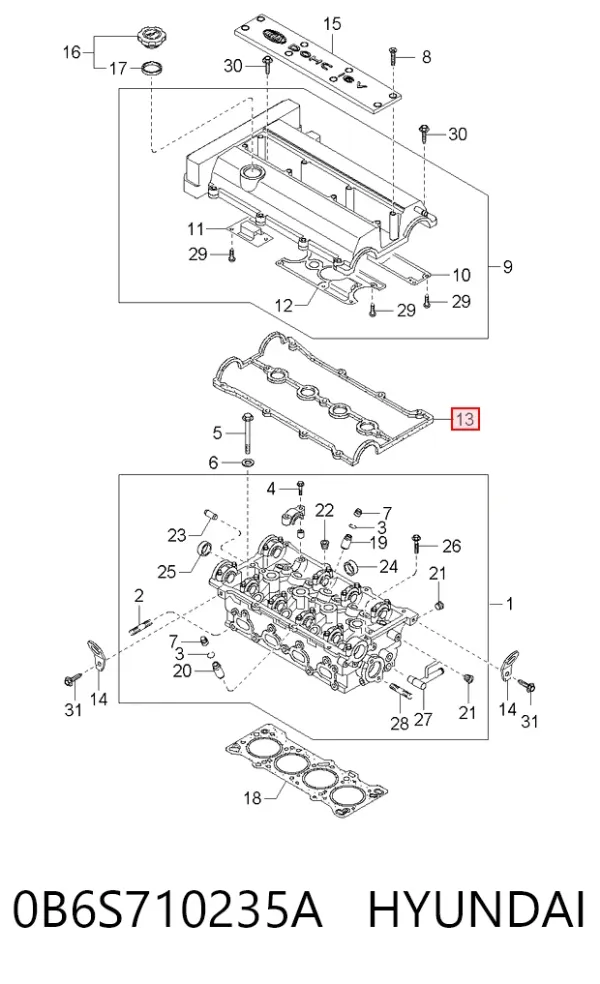 Прокладка клапанної кришки 0B6S710235A Hyundai/Kia