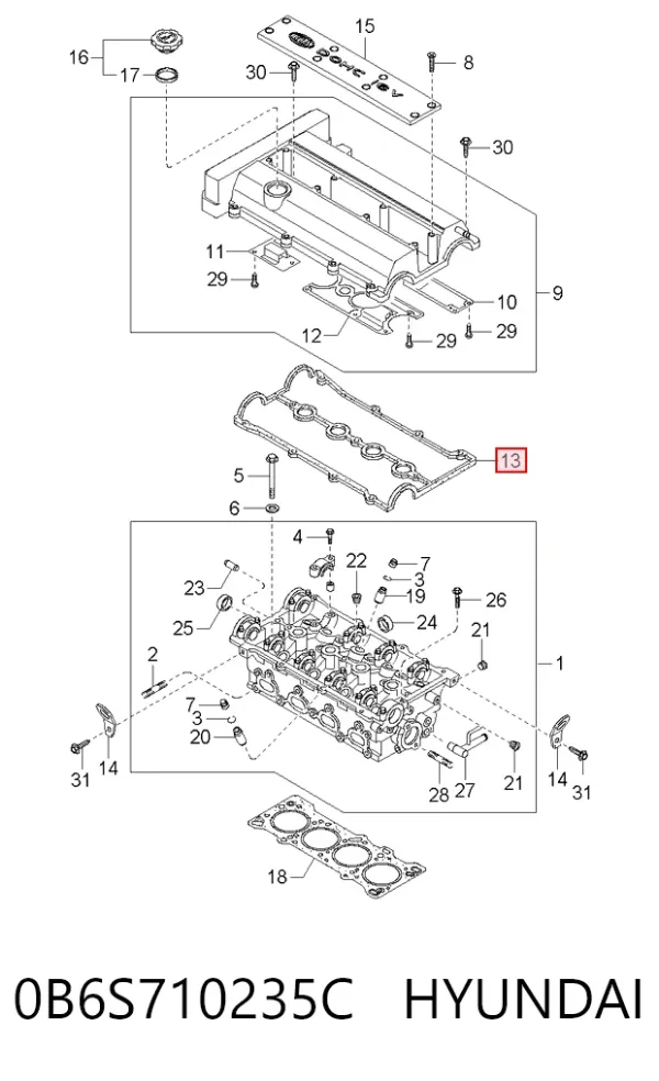 Прокладка клапанної кришки 0B6S710235C Hyundai/Kia